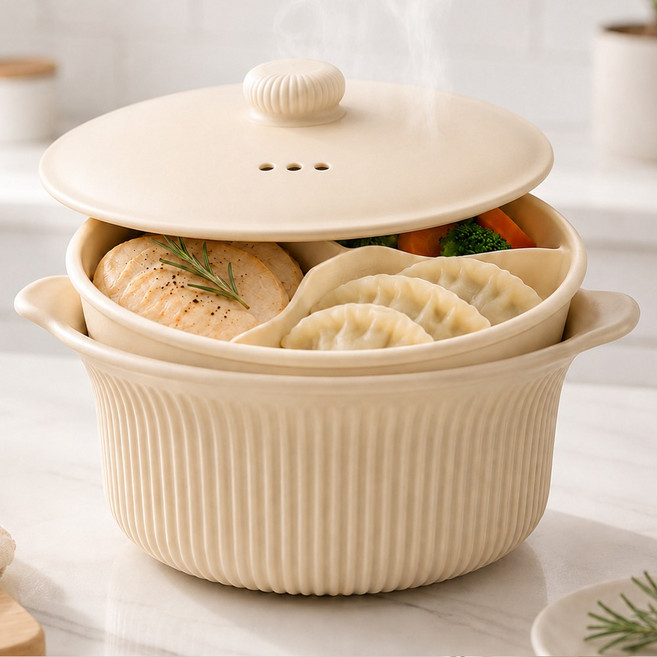 이루모아 촉촉 전자레인지 계란찜 대용량 멀티 실리콘 찜기, 1개, 크림
