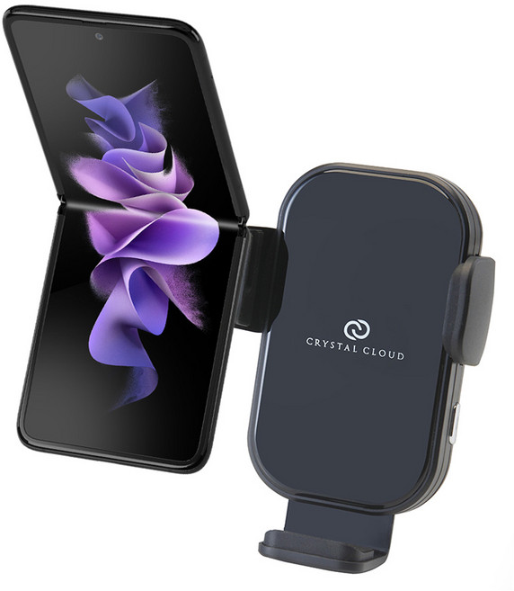 크리스탈클라우드 삼성 제트플립 호환 듀얼코일 차량용 무선충전 거치대, 블랙, CC-904