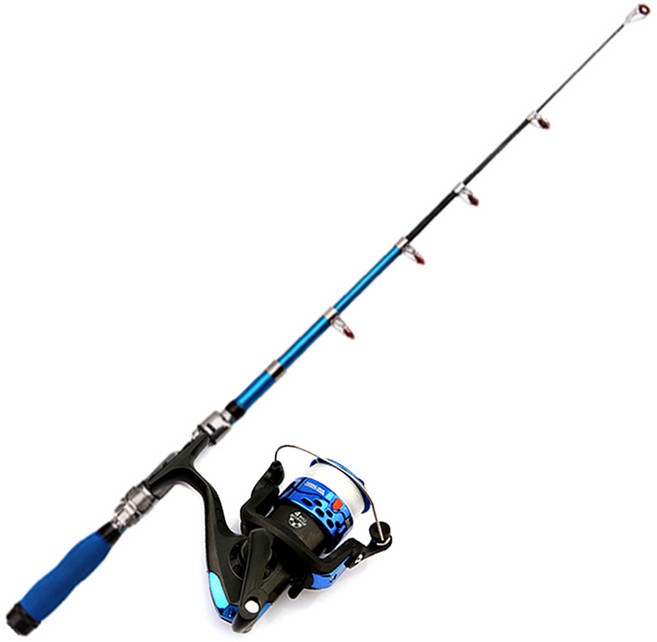 너도나도쇼핑 초보 어린이 휴대용 간편 접이식 계곡 낚시 짧은 릴대 세트, 블루