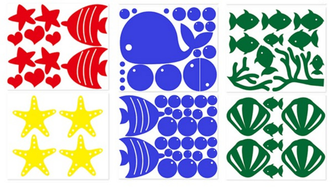 KO 모양 시트지 G 바다 6장 / 물고기 고래 조개 무늬 스티커