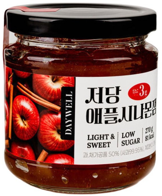 데이웰 저당 저칼로리 애플시나몬잼, 1개, 270g