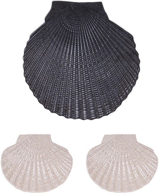 온도아리아 가리비접시 브런치 파스타 플레이팅 그릇 대형 1개+중형 2개 세트, 블랙 대형 1개+아이보리 중형 2개