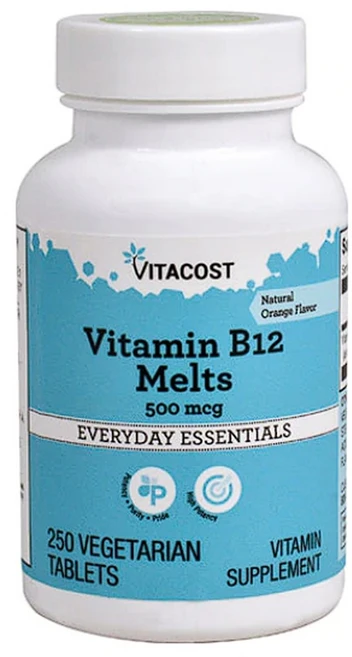 비타코스트 비타민B12 500mcg 멜트 녹여먹는 오렌지맛 타블렛 Vitacost Vitamin B-12 Melts, 1개, 250정 - 쿠팡