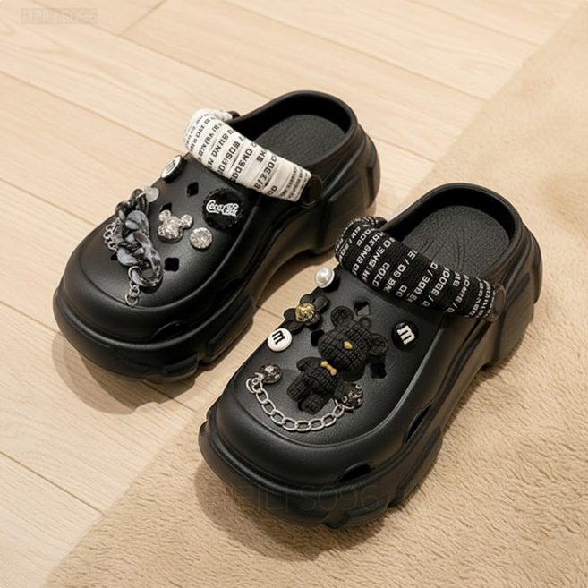 재리니 믹스매치 액세서리 포인트 키높이 통굽 아쿠아 슬리퍼 RS-S096