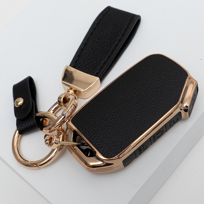 기아 호환 차 키 케이스 스마트 키커버 리모컨 키홀더 가죽 스트랩 세트, TL72_KH17(4버튼), (블랙)