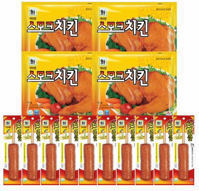 [KT알파쇼핑][대림냉장]스모크치킨 180gX4개 +숯불구이맛후랑크 70gX10개, 1세트, 1.42kg