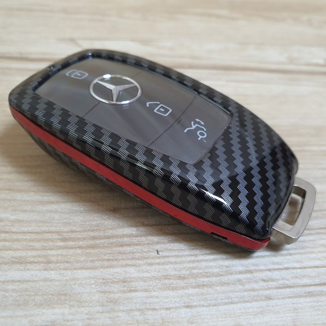 벤츠 카본 키케이스 키홀더 GLC GLE GLA E클래스 C클래스 A클래스, 벤츠 카본 키케이스(와인레드크롬), 위빙키링(다크브라운)