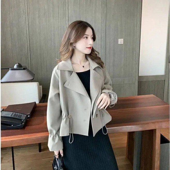 FUXI 韓版抽繩短版風衣外套 女