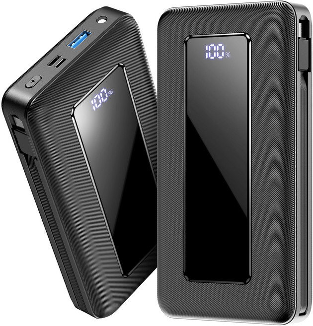 UOOFON 대용량 보조배터리 40000mAh 일체형 고속충전 PD 22.5W QC3.0잔량표시 멀티단자, 블랙, P8