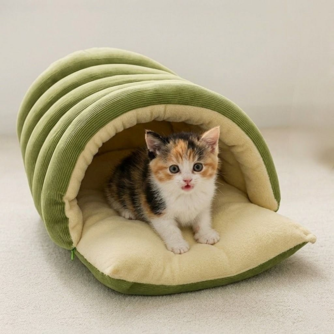 지금도착 따뜻한 후리스 새끼고양이 새끼강아지 전용 하우스 고양이숨숨집 강아지집 고양이집, 1개, 올리브그린
