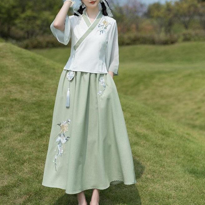 티류으스 여성 여름 모시 생활한복 세트 원피스형 개량한복 근무복 퓨전한복 CP69