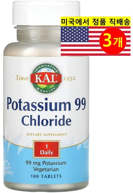 KAL 칼륨 99 염화물 99mg 100정, 3개 - 쿠팡
