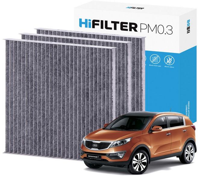 2+1 하이필터 PM 0.3 활성탄 자동차 에어컨 필터 기아, 3개, 스포티지R (3세대/SL) HI-D104