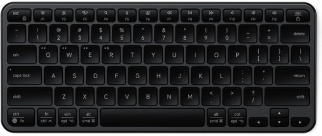 사테치 슬림 EX1 무선 키보드 Mac용 컴팩트 Windows Android 멀티 디바이스 4-in-1 연결 3배 블루투스 2.4 GHz 인스턴트 OS 리맵 USB-C 충전식, Space Black, 78