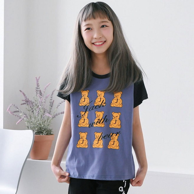 잭키드 여아용 테디 반팔티