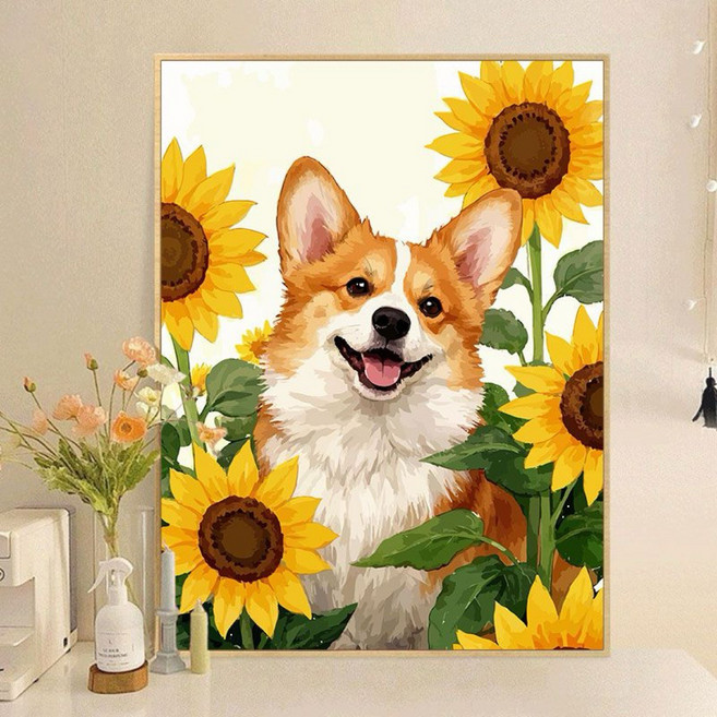 웰시코기&해바라기 DIY 그림그리기 유화세트 명화그리기 (30x40cm), 1세트, 웰시코기03