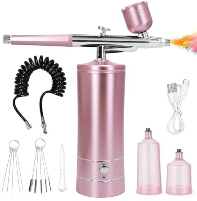 프리라이프 - 무선 에어브러쉬 미스트기 수분공급기 세트 메이크업 네일 아트 자동차 페인트 보수 케이크 장식 등에 적합합니다, 핑크색 ZYK01, ZYK01, 1개, 핑크색 ZYK01