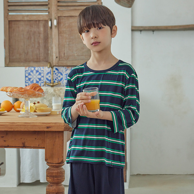 수아팜 남아 딥네이비 스트라이프 젤리 7부 내의 세트