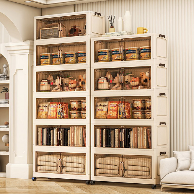 아리엘노 양문형 수납장 무설치 접이식 다용도 수납장 이동식 플라스틱 리빙박스 폴딩 정리함 폴딩박스, 투명