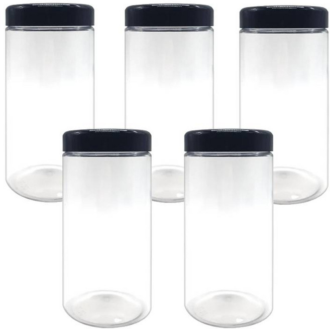 올담 원형 용기 물 곡물 사료 견과류 시리얼 간식 양념 보관용 냉장고 정리 페트병 검정, 5개