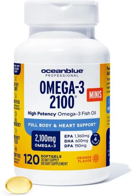 Oceanblue Professional Omega-3 2100mg Mini Fish Oil Softgels - Triple Strength High Potency EPA, 120 Mini Count (Pack of 1), 120정 - 쿠팡