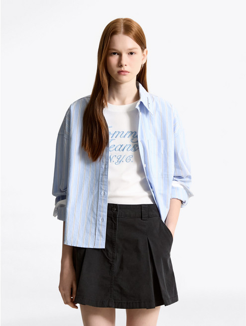 타미힐피거 옥스포드 오버 크롭 셔츠 (T32F7WSH12TWT1C30)