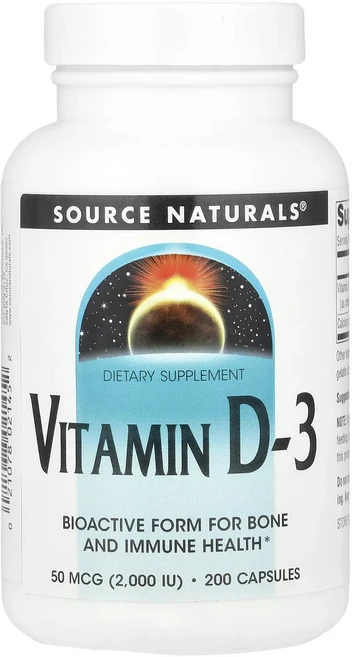 Source Naturals 비타민D3 50mcg(2000IU) 캡슐 200정, 1개 - 쿠팡