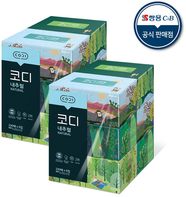 코디 내추럴 미용티슈 230매*6입 2팩, 230개입, 상세 설명 참조