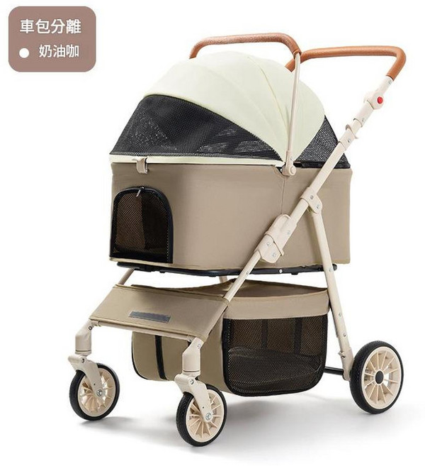 中小型犬多功能寵物推車 奶咖色 車包分離 便攜可折疊, T900米色, 1個