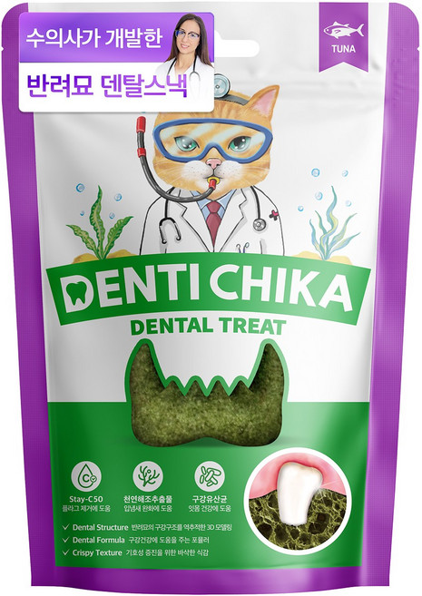 닥터페트라 덴티치카 덴탈트릿 고양이 치석 입냄새 제거 이빨과자, 1개, 70g, 참치맛