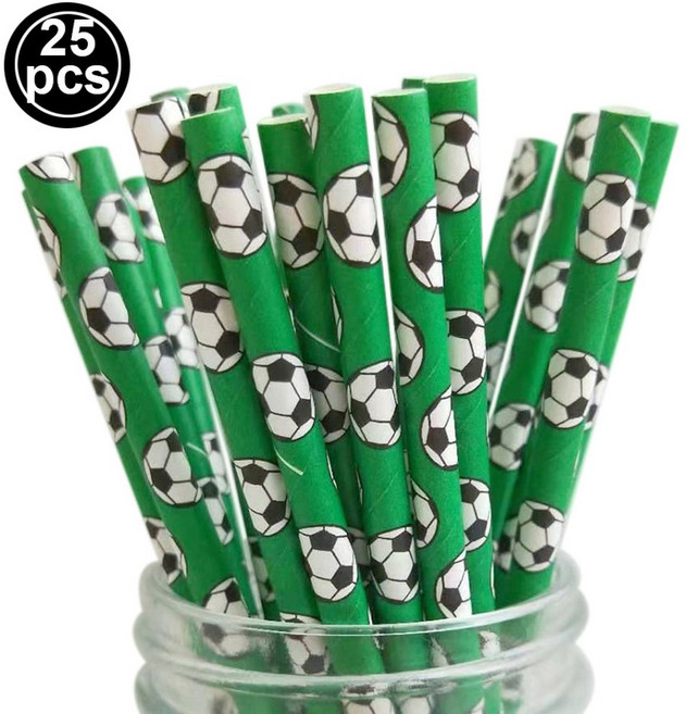 축구 테마 일회용 식기 세트 종이 접시 냅킨 식탁보 소년 스포츠 생일 파티 장식 용품, 25pcs straws 2