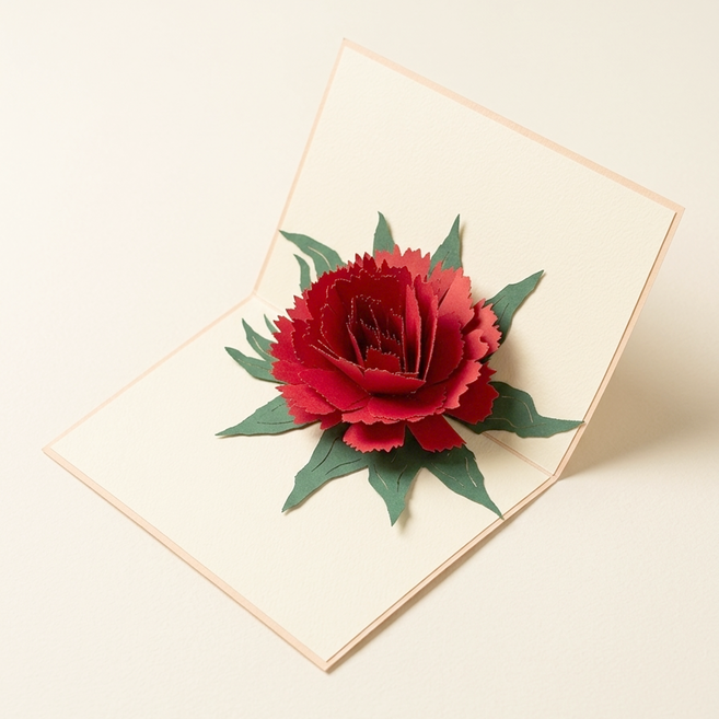 어버이날 카네이션 팝업카드 부모님 감사 입체 카드, 레드, 1개