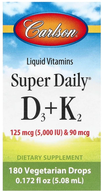 칼슨 슈퍼 데일리 D3 + K2 125mcg (5000IU) 90mcg 베지 드롭 90개 2.54ml, 1개 - 쿠팡