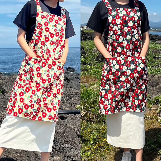 제주 동백 앞치마 아이보리 네이비, 1개
