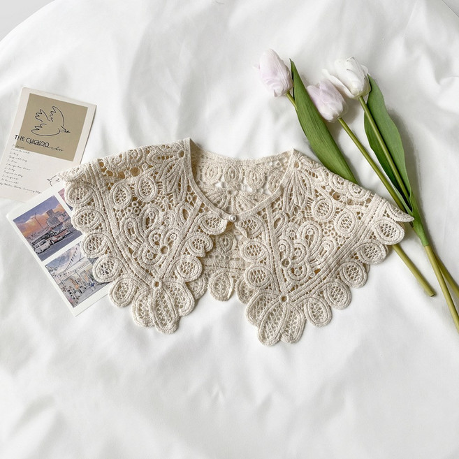 넥 케이프 페이크 카라 목 셔츠 레이스 프릴 블라우스 탈부착 여성