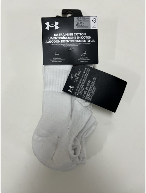 [국내매장] 언더아머 UNDERARMOUR 양말 유니섹스 트레이닝 코튼 노 쇼 삭스 화이트 3P