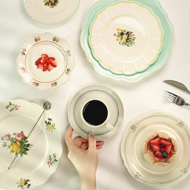 이우아여사 북유럽그릇 프로방스 빈티지 플레이팅접시 디저트접시 8종, 플라워 접시 (대)(CRD0019), 1개