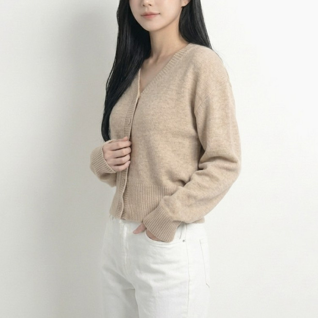 도시도시 여성용 부드러운 가을 겨울 브이넥 니트 가디건 세미 크롭