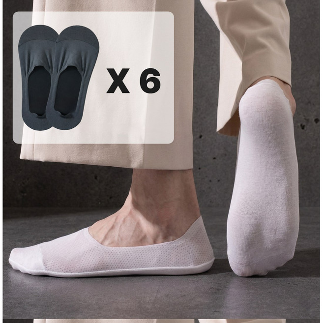 글로즈온 남성용 6켤레 안벗겨지는 여름 덧신 페이크삭스 양말