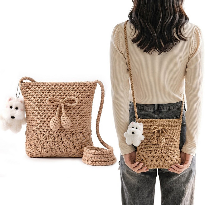 미쓰백 몽드 뜨개 여성 미니백 미니 크로스백 코튼 네트백 여름 버킷백 뜨개질 메쉬 가방