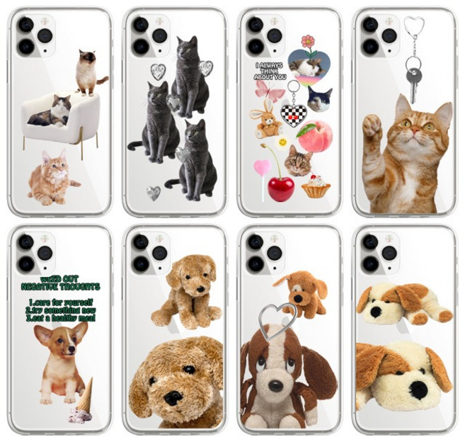 갤럭시퀀텀6 와이드8 버디4 고양이 강아지 투명 젤리 케이스