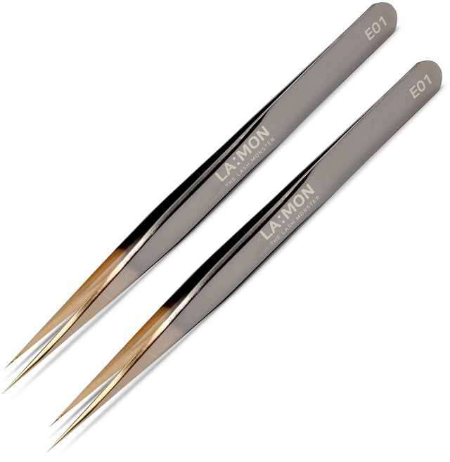 래쉬몬스터 프리미엄 속눈썹연장 핀셋 네일아트 왁싱 트위저, 2개, E01 일자형