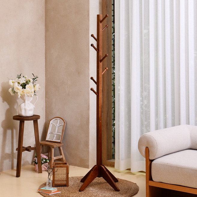 아이코닉하우스 플레인 원목 사각 스탠드 행거, 월넛