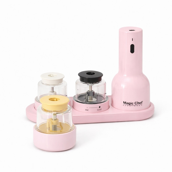 매직쉐프 전동그라인더 소금 후추 깨 3in1(본체+팟3P+트레이)스텐핑크, 1개