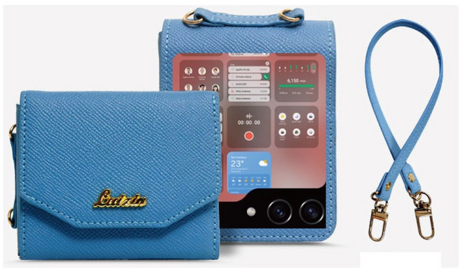 갤럭시 Z플립5 _ 펠리스 천연 소가죽 지폐1칸+카드4장 수납 지갑형 케이스 + 핸드스트랩