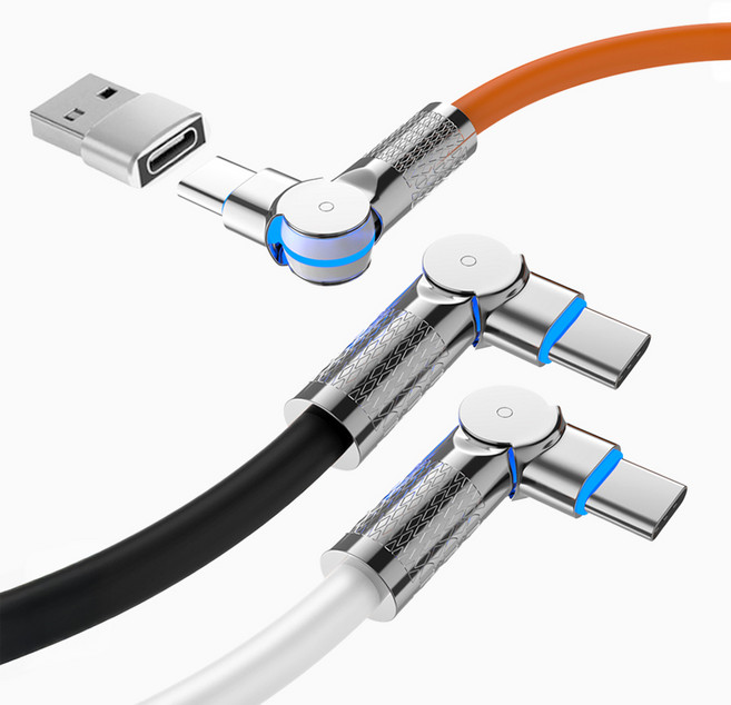 펀링크 C to C타입 180도 회전형 초고속 충전 케이블 PD60W USB-A젠더 포함, 1개, 블랙, 0.5m