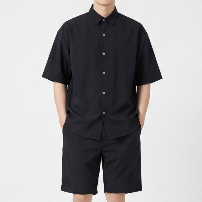 루크 남성 루즈핏 반팔 카라 셔츠 반바지 상하세트 데일리 캐주얼 깔끔한 상의 하의 셋업 시원한 베이직 봄여름 남방 투피스 셋트