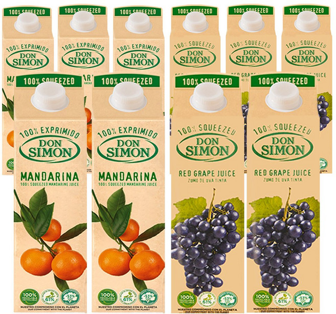 돈시몬 100%착즙주스 만다린 감귤1L 5개+적포도1L 5개 (총10개) 음료수생과일어린이, 10개, 1L