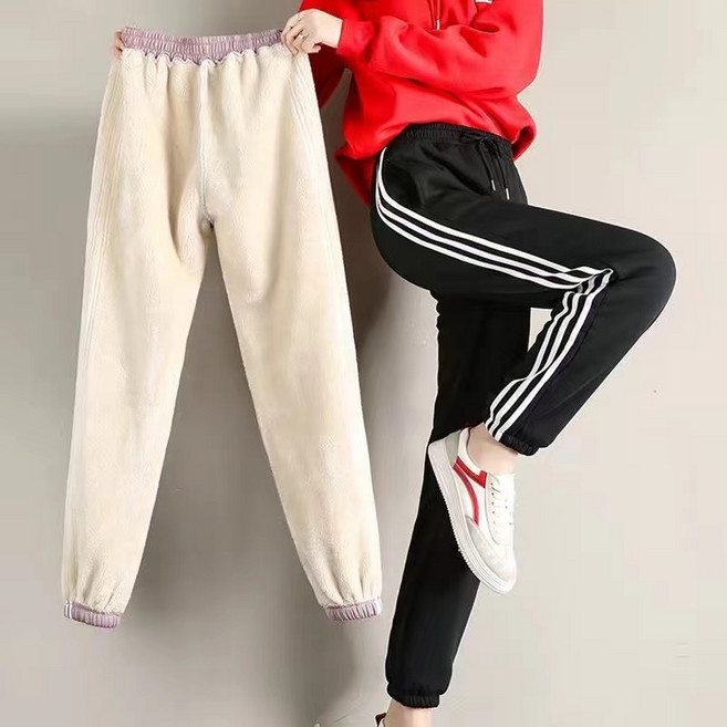 女款秋冬仿羊羔絨加絨加厚運動褲