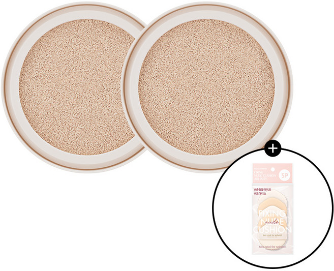 투쿨포스쿨 픽싱 누드 핏 쿠션 리필 2EA + 누드 쿠션 에어퍼프 5P 증정, 1개, 3호 베이지